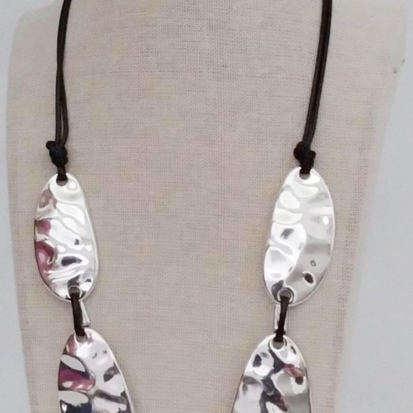 NWT Statement Necklace 21" +3" extender Set in Silver-tone Mixed Metals wax cord - Picture 14 of 15